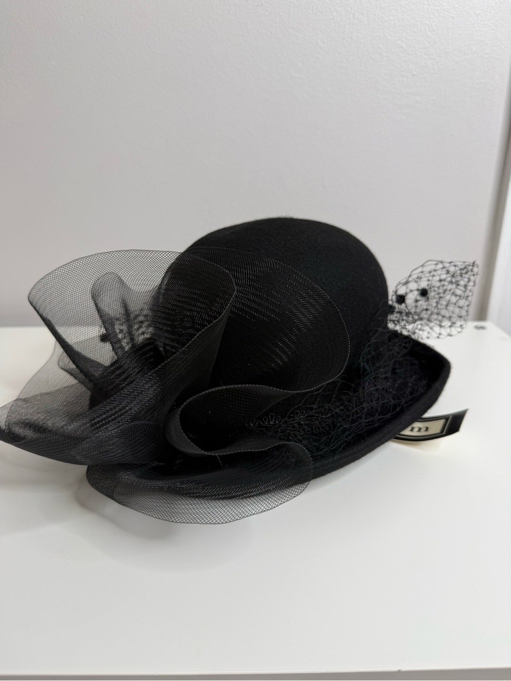 Milan by Charm Vintage Decorative Derby Hat Black Tulle flower NWT deadstock